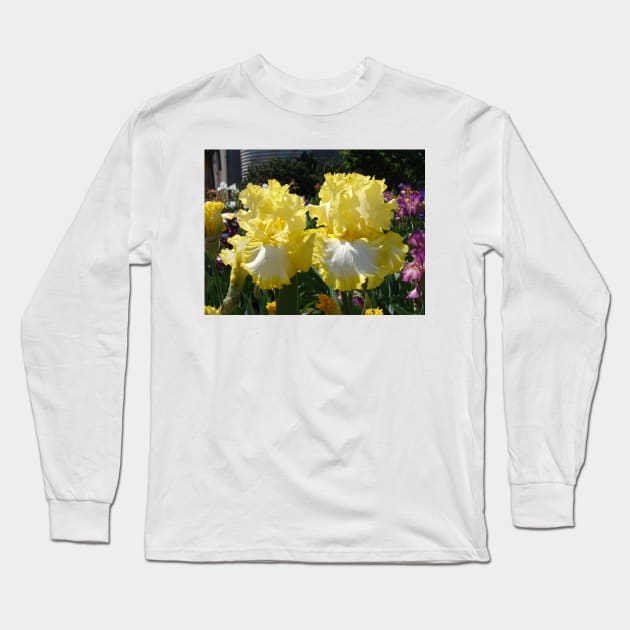 Yellow Bearded Iris Cottage Garden Flowers Long Sleeve T-Shirt by SarahRajkotwala